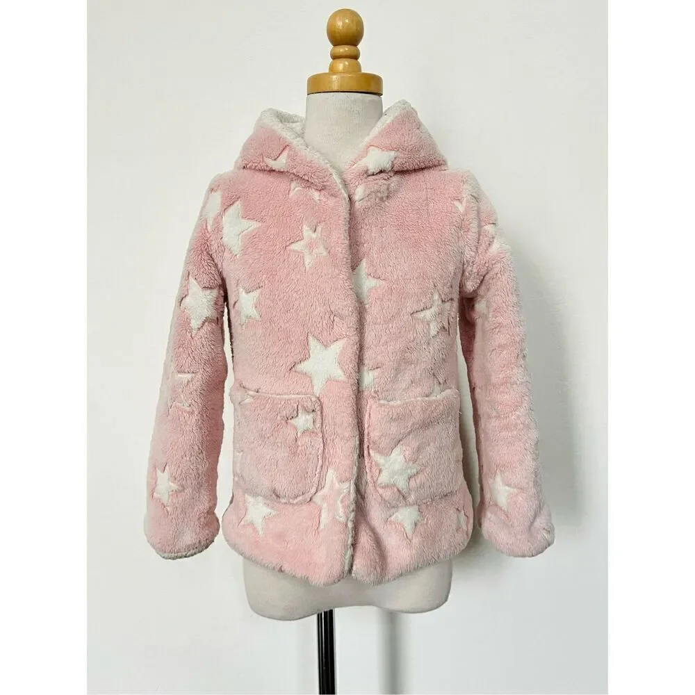 Me Jane Girls 4 Hooded Star Appliqué Faux Fur Jacket Coat